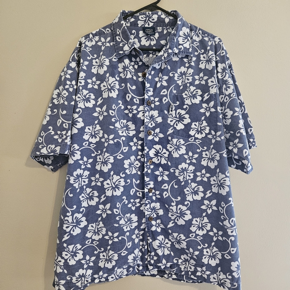 Honolua Surf Co. Men's XL Blue Hawaiian Print Collared Button-Up Shirt